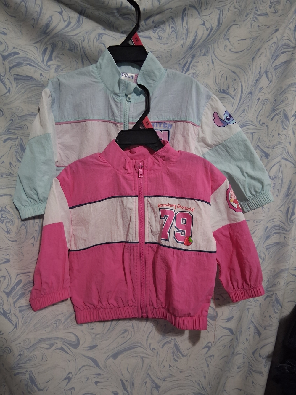 Disney Pink and Stitch Aqua Windbreaker Jackets Size 18M